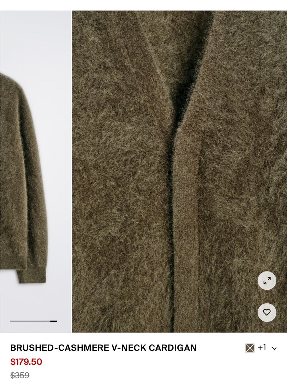 COS Men's Dark Khaki cashmere Button Cardigan size medium - Picture 3 of 11